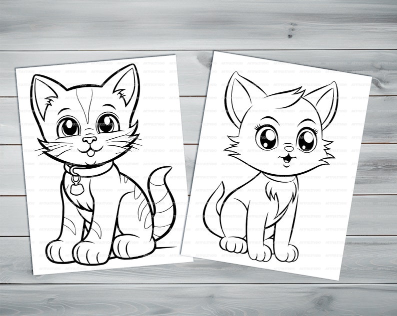 Funny kittens PDF coloring book Printable colouring pages for kids Cute Cartoon cat coloring thick outlines for children's creativity image 5