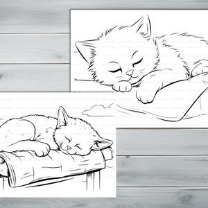 Sleeping cats PDF coloring book Printable colouring pages for kids Cute Cartoon cat coloring thick outlines for children's creativity image 4