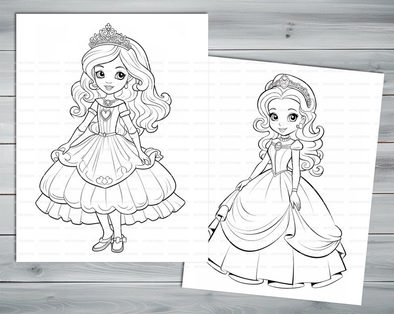 Princess doll PDF coloring book Printable colouring pages for kids Cute Cartoon girl coloring thick outlines for children's creativity image 7