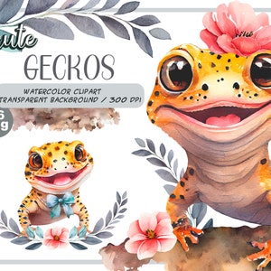 Watercolor cute baby leopard geckos clipart-Realistic gecko with flower-Baby Shower Graphics-Nursery Decor Wall Art-pet portrait-lizards PNG