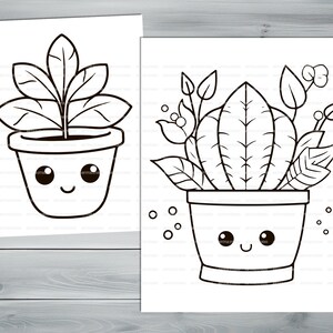 Anime kawaii plants PDF coloring book Printable colouring pages for little kids cartoon funny characters thick outlines houseplants image 10