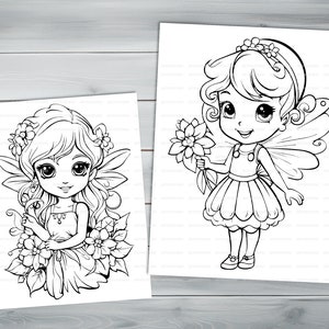 Flower fairies PDF coloring book Printable colouring pages for kids Cartoon floral fairy thick outlines for children's creativity image 6