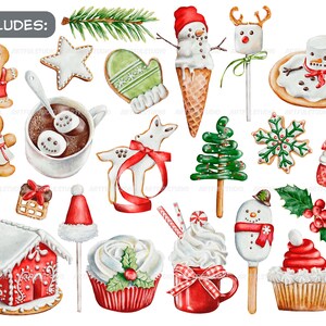 Watercolor Christmas sweets clipart snowman holiday food winter sweet, desserts, hot chocolate, cupcakes, candy, cookies sublimation image 2