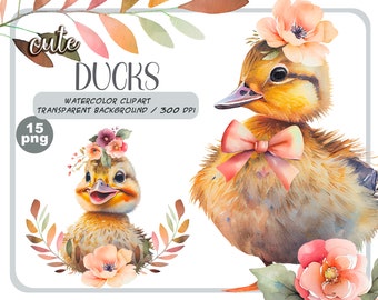 Watercolor Duckling Clipart: Baby Shower Graphics (Digital Download)