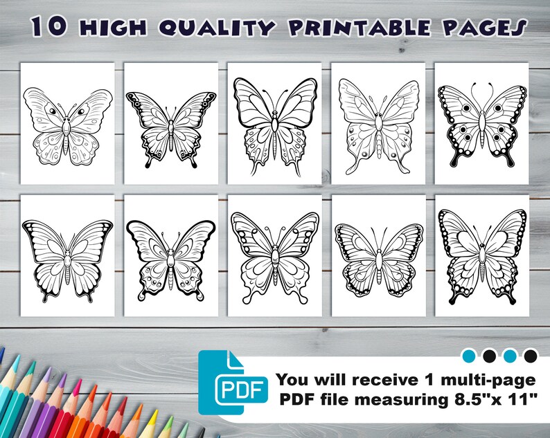 Beautiful butterflies PDF coloring book Printable colouring pages for kids Cartoon butterfly thick outlines for children's creativity image 2