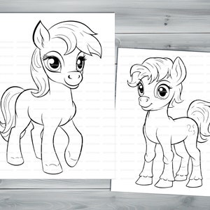 Cute little pony PDF coloring book Printable colouring pages for kids Cartoon cute funny horses coloring thick outlines farm animals image 3