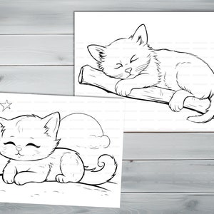 Sleeping cats PDF coloring book Printable colouring pages for kids Cute Cartoon cat coloring thick outlines for children's creativity image 3