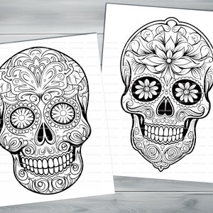 Calavera skull PDF coloring book Printable colouring pages for adults mexican traditions day of the dead halloween skull and flowers image 5