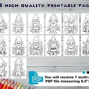 Garden Gnome PDF coloring book Printable colouring pages for kids Cute Cartoon gnome coloring thick outlines for children's creativity image 2