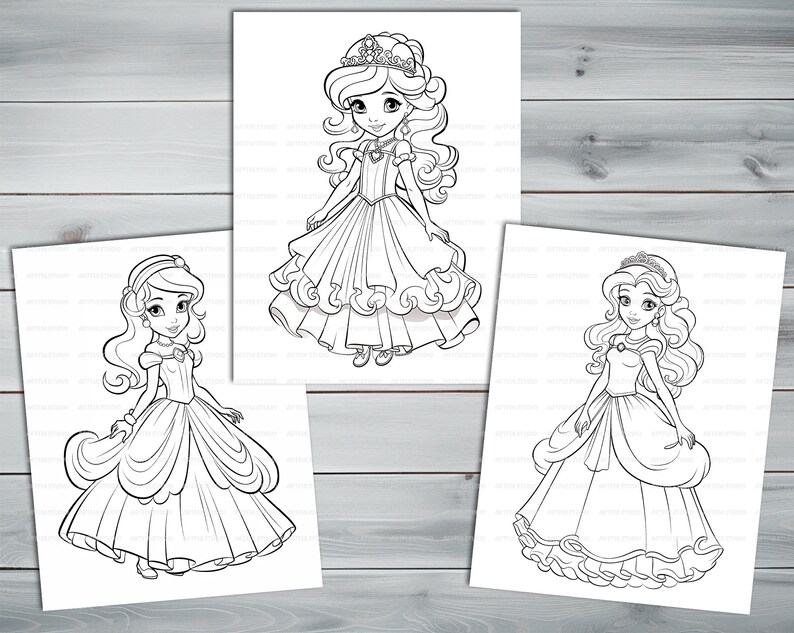Princess doll PDF coloring book Printable colouring pages for kids Cute Cartoon girl coloring thick outlines for children's creativity image 5