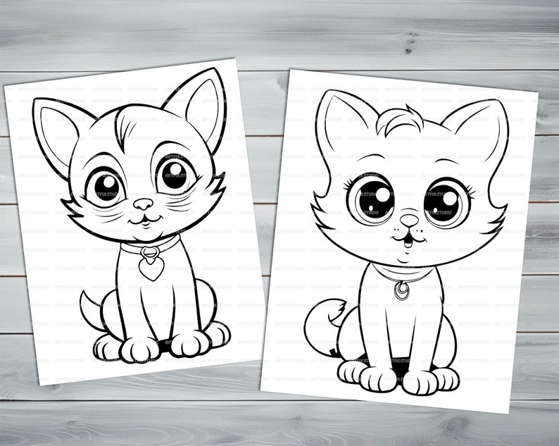 Funny kittens PDF coloring book Printable colouring pages for kids Cute Cartoon cat coloring thick outlines for children's creativity image 9