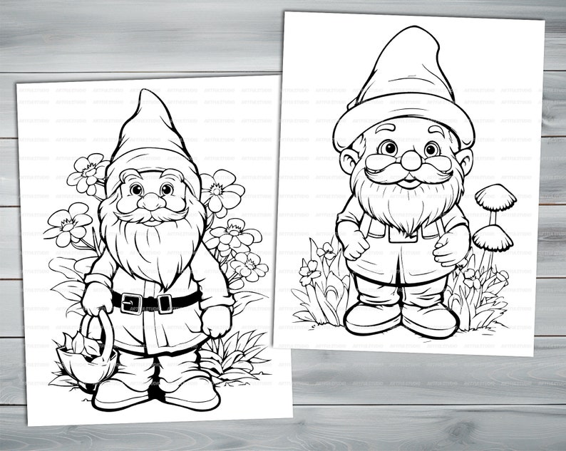 Garden Gnome PDF coloring book Printable colouring pages for kids Cute Cartoon gnome coloring thick outlines for children's creativity image 7