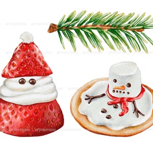 Watercolor Christmas sweets clipart snowman holiday food winter sweet, desserts, hot chocolate, cupcakes, candy, cookies sublimation image 10