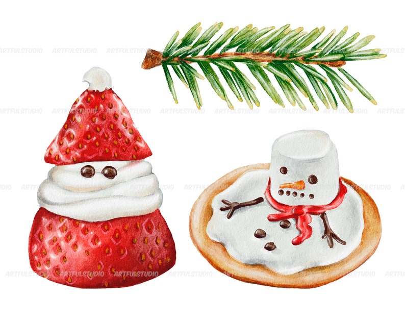 Watercolor Christmas sweets clipart snowman holiday food winter sweet, desserts, hot chocolate, cupcakes, candy, cookies sublimation image 10