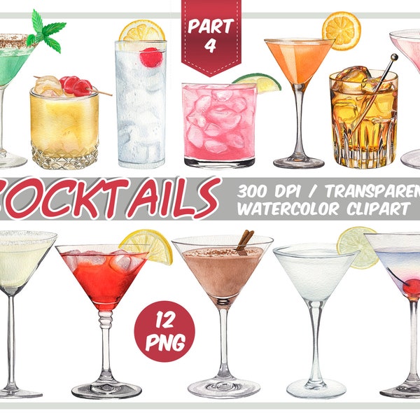 Aquarel Cocktails clipart-signature cocktails-Alcoholische dranken clipart- zomer tropische cocktail graphics - Summer Party-Instant download