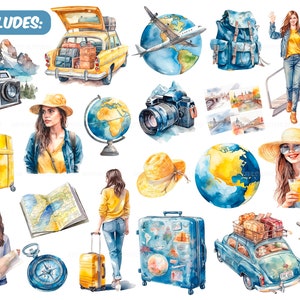 Watercolor travel lover clipart Summer Holiday Illustration-Vacation clipart-Tourism clipart-Planner clipart-Adventure clipart-cruise PNG image 2