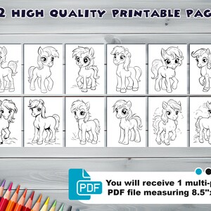 Cute little pony PDF coloring book Printable colouring pages for kids Cartoon cute funny horses coloring thick outlines farm animals image 2