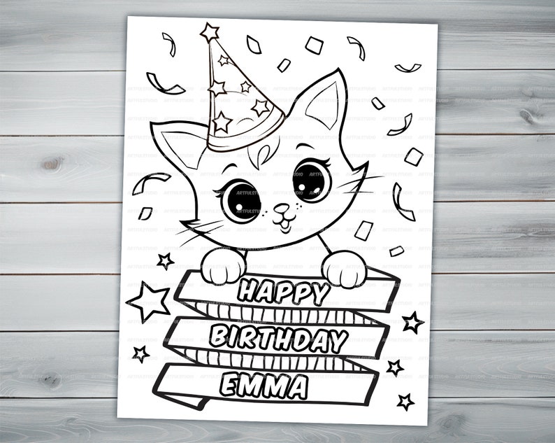 Customizable Happy Birthday PDF coloring book Personalized Printable coloring pages for kids for kids activity Custom Birthday Party image 4