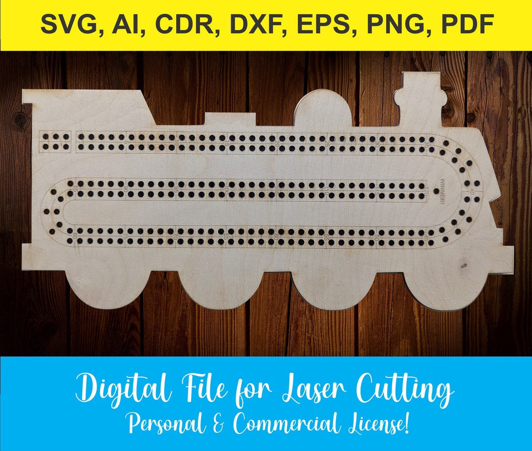 Steam Train Engine Cribbage Board Laser Cut SVG, Lightburn, and Other Digital Files