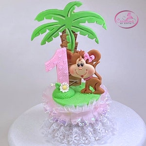 Monkey 1st birthday cake topper, Safari cake topper, Noah&#39;s ark them, girl birthday, first birthday