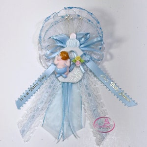Baby Shower corsage #11, it&#39;s a boy, baby shower corsages, mom-to-be, Dad-to-be,blue corsage, baby sleeping corsages