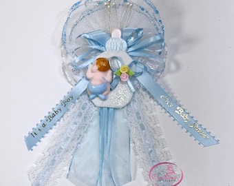 Baby Shower corsage #11, it's a boy, baby shower corsages, mom-to-be, Dad-to-be,blue corsage, baby sleeping corsages