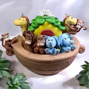 Noah&#39;s Ark 1 Cake topper, first birthday, baby shower, centerpiece, cold porcelain