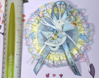 Baby Shower corsage, it's a boy corsage, stork pin on favor, Mom to be corsage