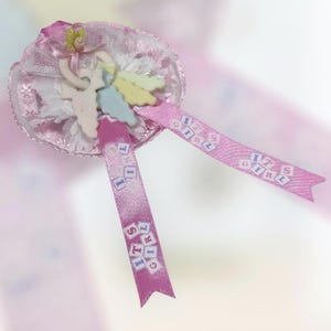 Baby key rattle baby shower corsage, pin on favor, Mom to be, Dad to be