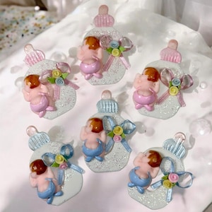 Baby on bottle favors baby charms baby shower application baby boy or girl in cold porcelain