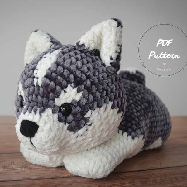 Crochet dog pattern : Little Archer the Husky puppy | Plush Puppy | Amigurumi dog pattern | Instant download pattern | English PDF pattern
