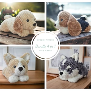 Lot de patrons de chien au crochet 4 en 1 | Motif chien amigurumi | Patron PDF anglais