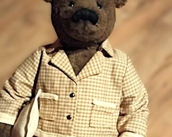 Viscose Teddy Bear: Collectible OOAK Art Toy, Handmade Clothes