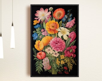 Botanische kunst aan de muur, bloemenschilderij, botanische illustratie, boeketprint, vintage stijl schilderij, wilde bloemenprint, bloemenkunstwerk