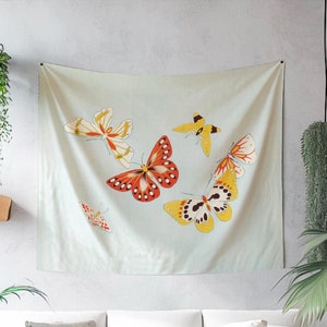 Japanese Tapestry, Original Art on Tapestry, Japan Wall Hanging, Butterfly Tapestry, Japan Indoor Wall Tapestry, Japanese Wall Decor