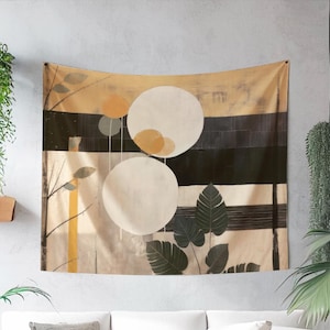 Japandi Fabric Design Tapestry, Modern Wall Art, Japanese Scandinavian Style, Muted Colors Decor, Serene Aesthetics, Tranquil Home