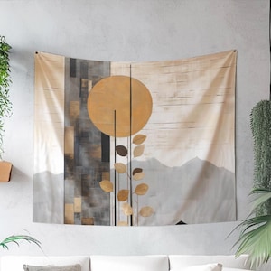 Japandi Tapestry, Scandinavian Minimalist Wall Art, Japanese Rustic Home Decor, Serene Wabi Sabi Hygge Aesthetic, Zen Inspired Living Space