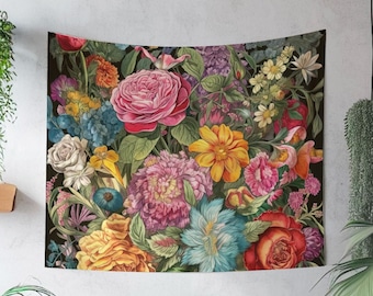 Botanical Flower Tapestry, Mother Love Wall Art, Vibrant Pastel Floral Decor, Elegant Home Decor, Aesthetic Room Decor, Unique Wall Hanging
