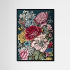 Framed Botanical Art, Framed Original Art, Wildflower Print, Floral Artwork, Vintage Style Painting, Flower Bouquet Wall Art