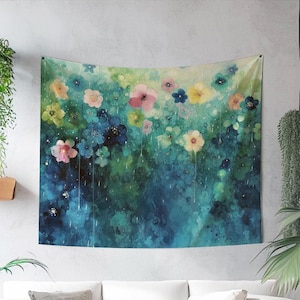 Abstract Floral Tapestry, Original Art on Tapestry, Vibrant Wall Hanging, Elegant Tapestry, Nature Indoor Wall Tapestry, Abstract Decor