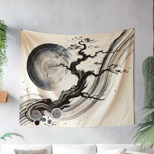 Japanese Tapestry, Original Art on Tapestry, Japan Wall Hanging, Japanese Fusion Tapestry, Japan Indoor Wall Tapestry, Japanese Wall Decor