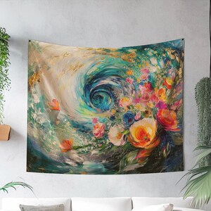 Abstract Floral Tapestry, Original Art on Tapestry, Vibrant Wall Hanging, Elegant Tapestry, Nature Indoor Wall Tapestry, Abstract Decor