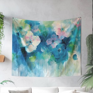 Abstract Floral Tapestry, Original Art on Tapestry, Vibrant Wall Hanging, Elegant Tapestry, Nature Indoor Wall Tapestry, Abstract Decor