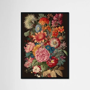 Framed Botanical Art, Framed Original Art, Wildflower Print, Floral Artwork, Vintage Style Painting, Flower Bouquet Wall Art