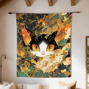 Japanese Tapestry, Original Art on Tapestry, Fantasy Wall Hanging, Japanese Folklore Tapestry, Japanese Yokai Wall Hanging, Fairy Tale Decor