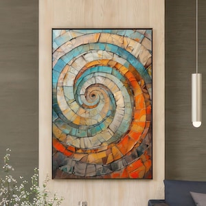 Cartel de arte abstracto en espiral de madera, arte de pared de mosaico de madera, abstracto moderno, pieza de arte abstracto, arte abstracto de la pared, impresiones de arte abstracto