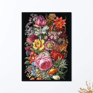 Framed Botanical Art, Framed Original Art, Wildflower Print, Floral Artwork, Vintage Style Painting, Flower Bouquet Wall Art