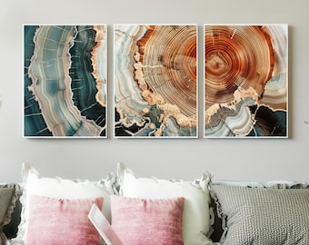 Nordic Tree Ring Abstract Art, Scandinavian Abstract Wall Art, Wood Rings Wall Art, Set of 3 Art Prints, Printable Wall Art Set of 3