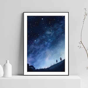 Sternenklare Sternennacht, Himmlische Wandkunst, Weltraumkunst, Weltall Poster, Nachthimmel Wandkunst, Abendhimmel Kunstwerk, Aquarell Kunstdruck