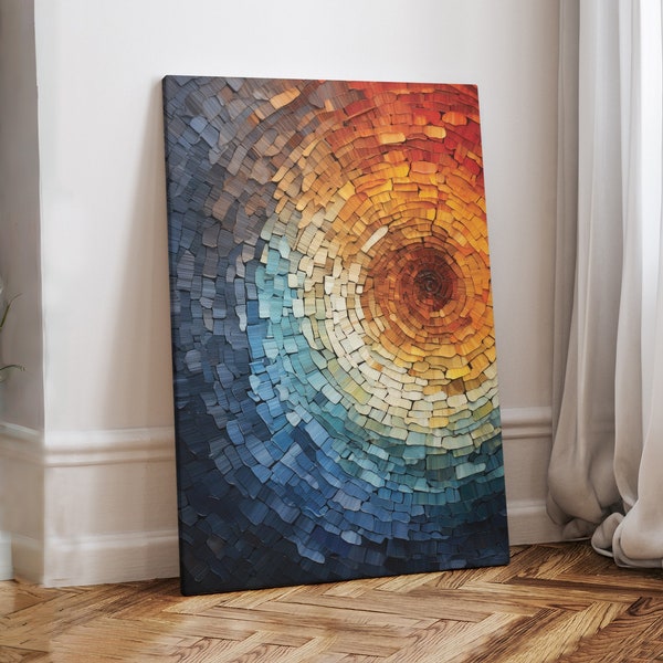 Pintura de lienzo de anillo de madera, arte de pared de mosaico de madera, arte original sobre lienzo, arte de anillo de madera, arte abstracto de la pared, impresiones de arte abstracto, bellas artes